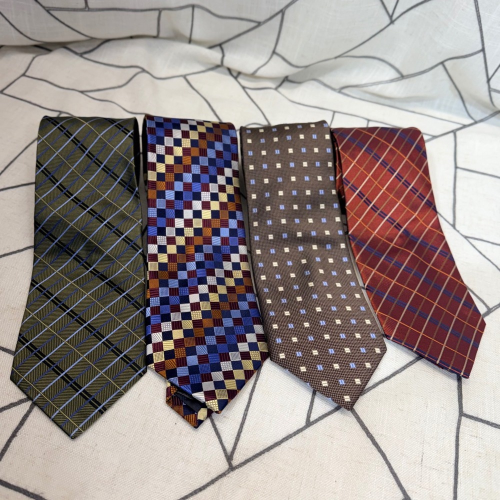 Jos. A. Bank Necktie Lot of 4 OS Multicolor Silk Striped Geometric Professional
